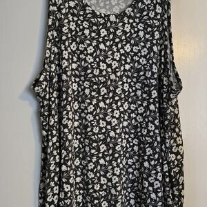 Floral Sleeveless Top - Black and White